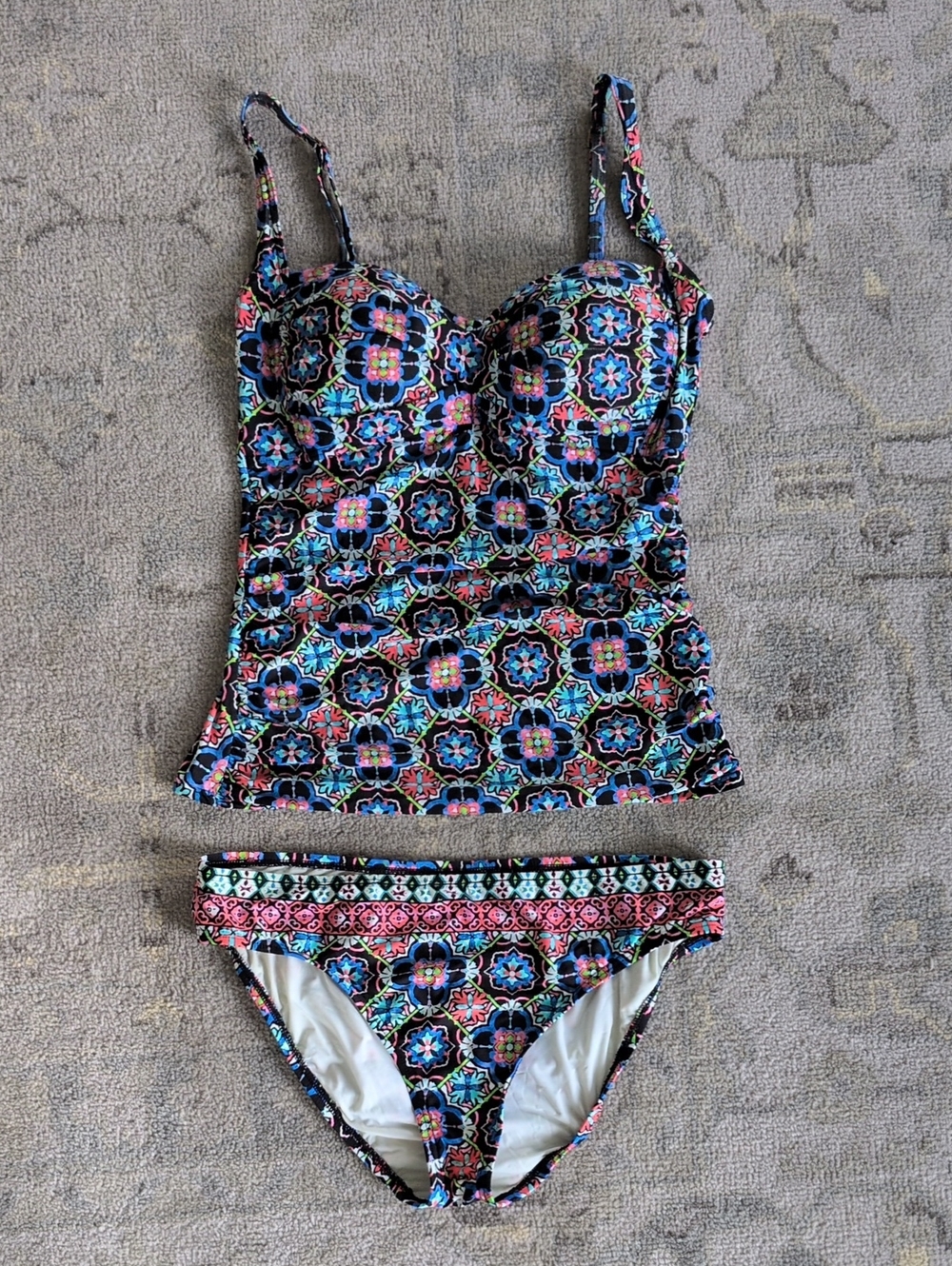 La Blanca Black Tankini with Multicolor Floral Print